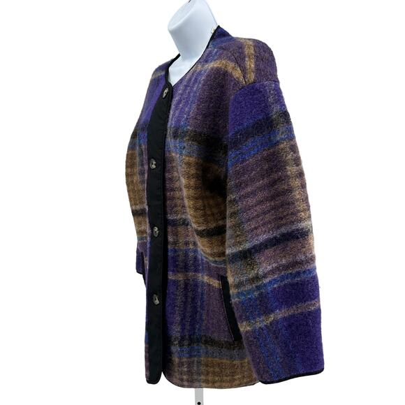 Aritzia Wilfred Free Plaid River Jacket Womens XS Purple Brown Check Button Down - Picture 8 of 13